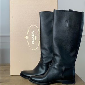 Black leather Prada boots